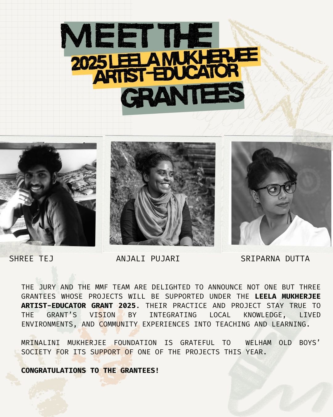 Leela Mukherjee Artist-Educator Grant 2025 Announcing Grantees