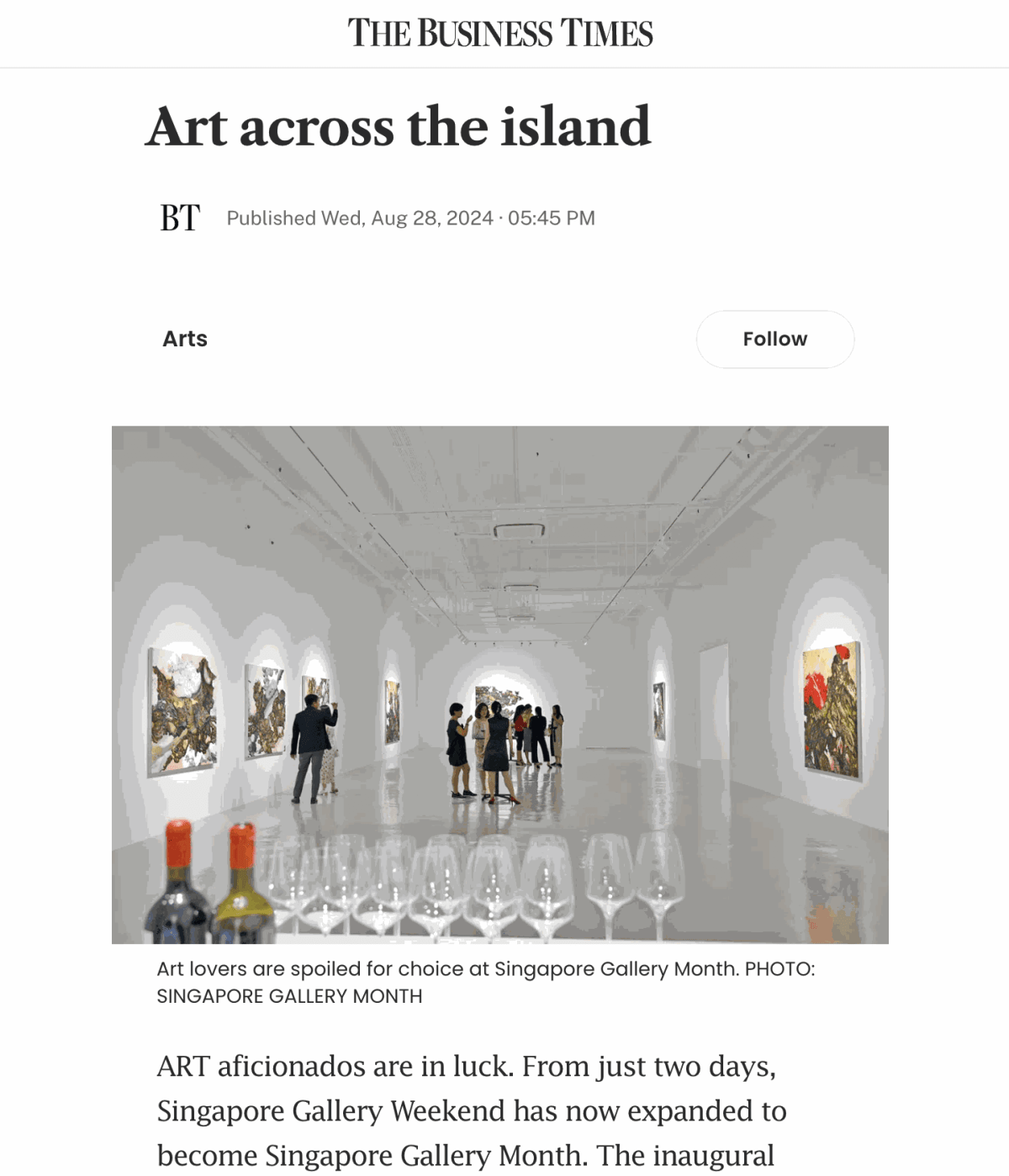 THE BUSINESS TIMES - Art across the island