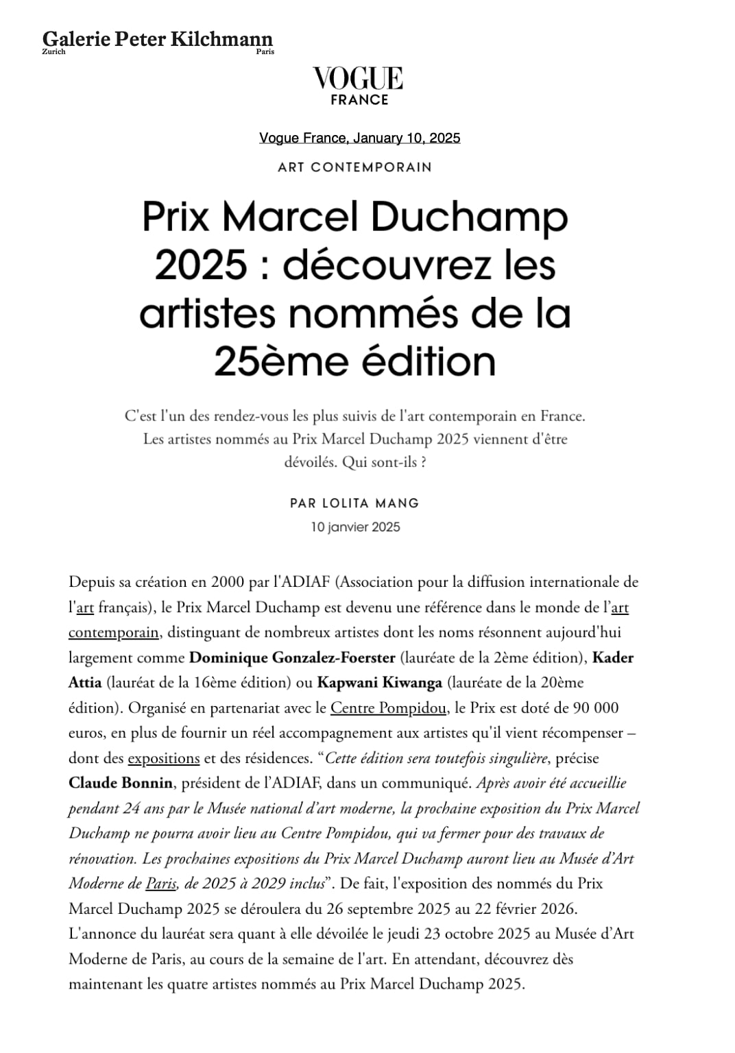 Eva Nielsen: Prix Marcel Duchamp 2025