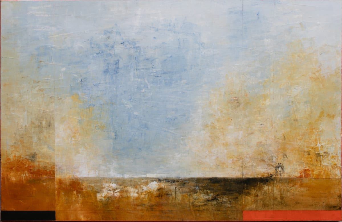 painting of sea horizon with orange, black and gold by Peter Burega