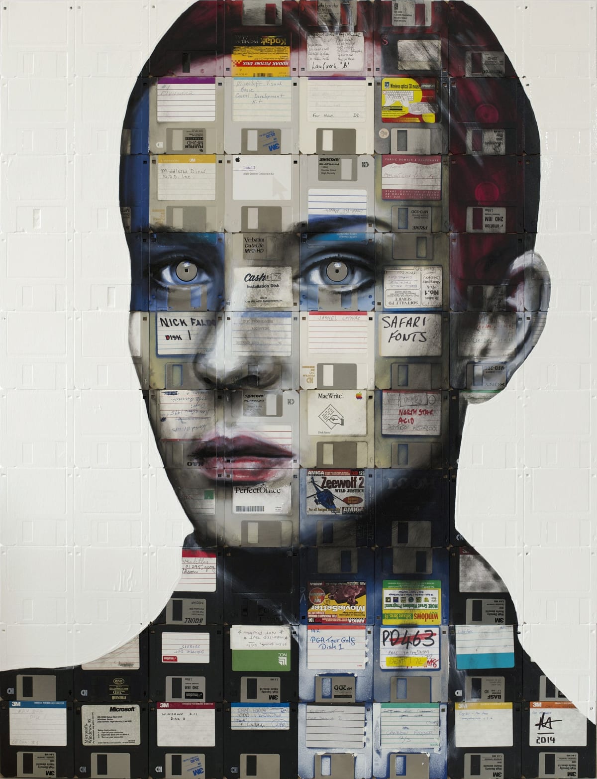 Fade, 2014 Oil paint and used computer disks on wood