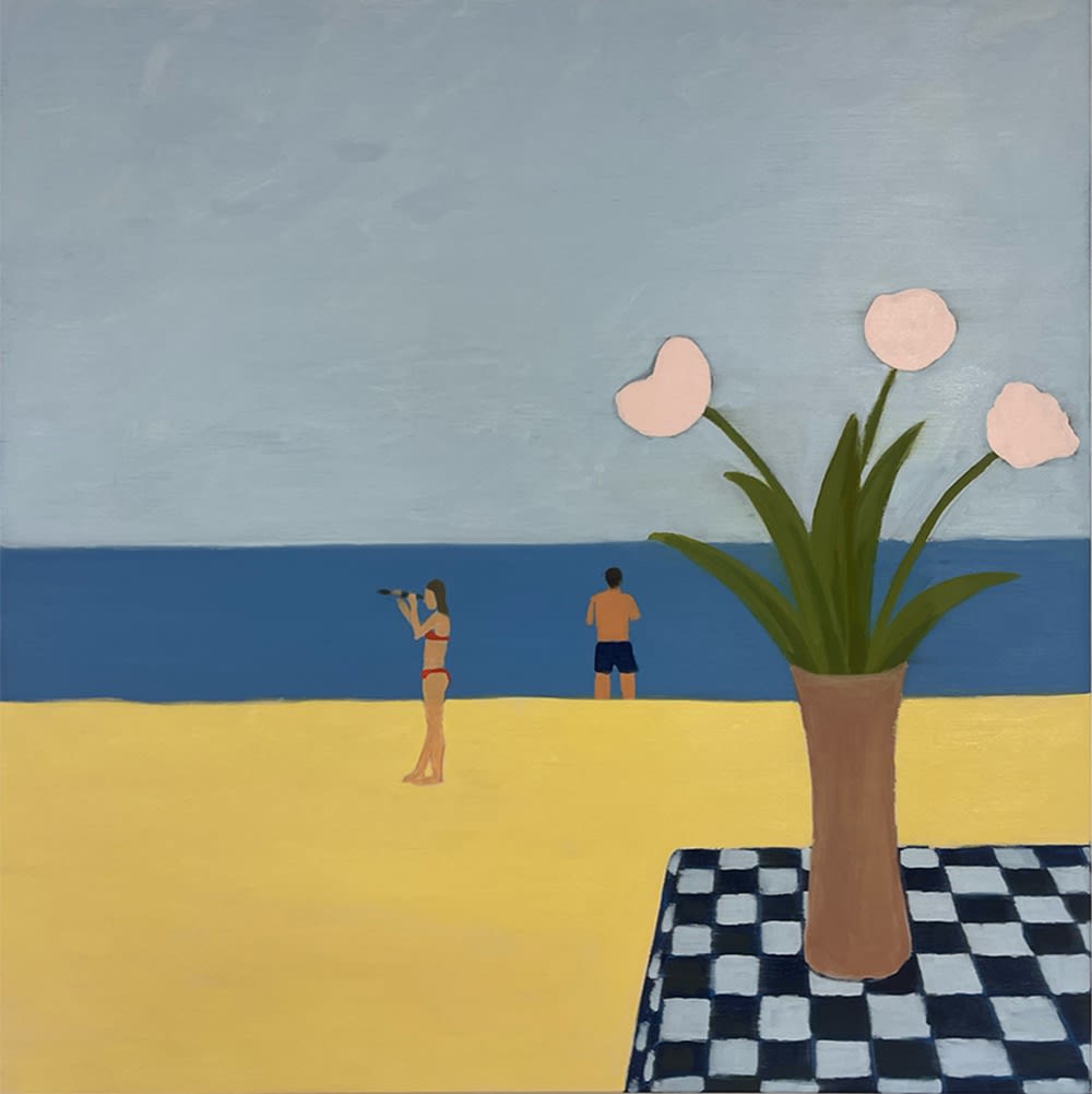 Mike Piggott, On The Beach They Spy, 2025, Oil on linen, 30 x 30 inches