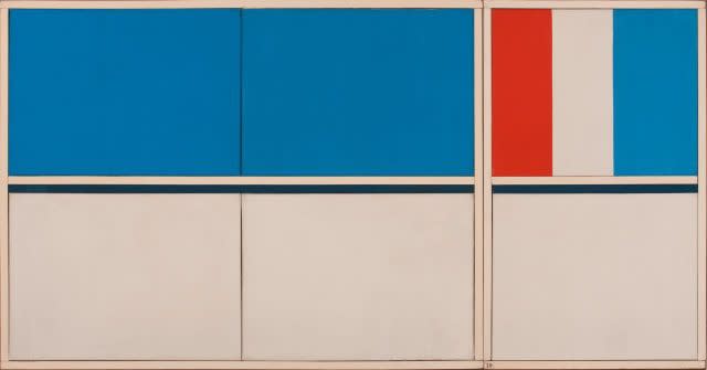 Ralph Coburn, Aux Bermudes, 1951–52. Oil on six painted panels, painted wood, 28 3/4 x 55 1/4 in. Private collection, New York. Courtesy David Hall Gallery, LLC