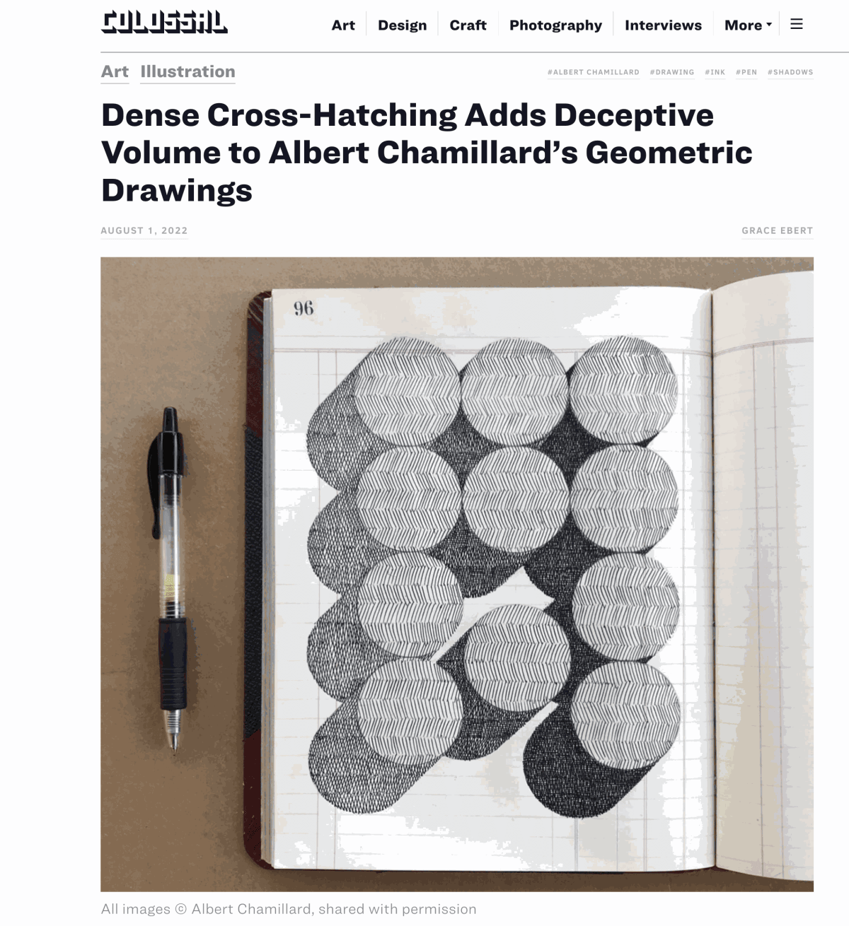Dense Cross-Hatching Adds Deceptive Volume to Albert Chamillard’s Geometric Drawings