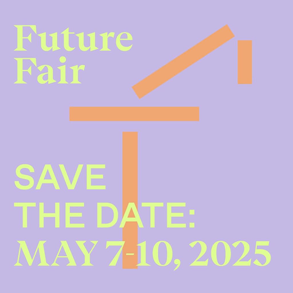 'Future Fair save the date' on purple background