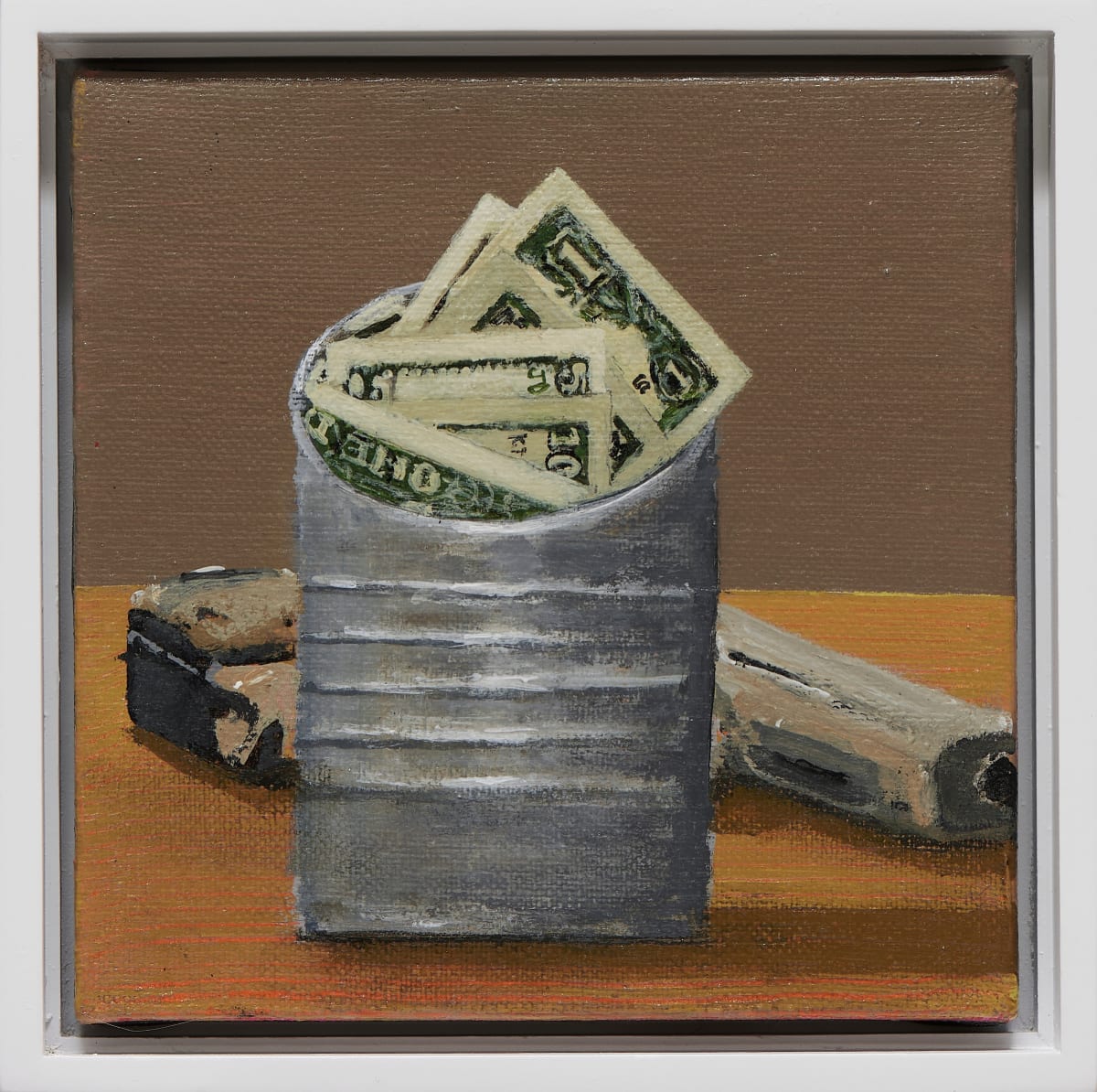 painting of a metal can full of cash