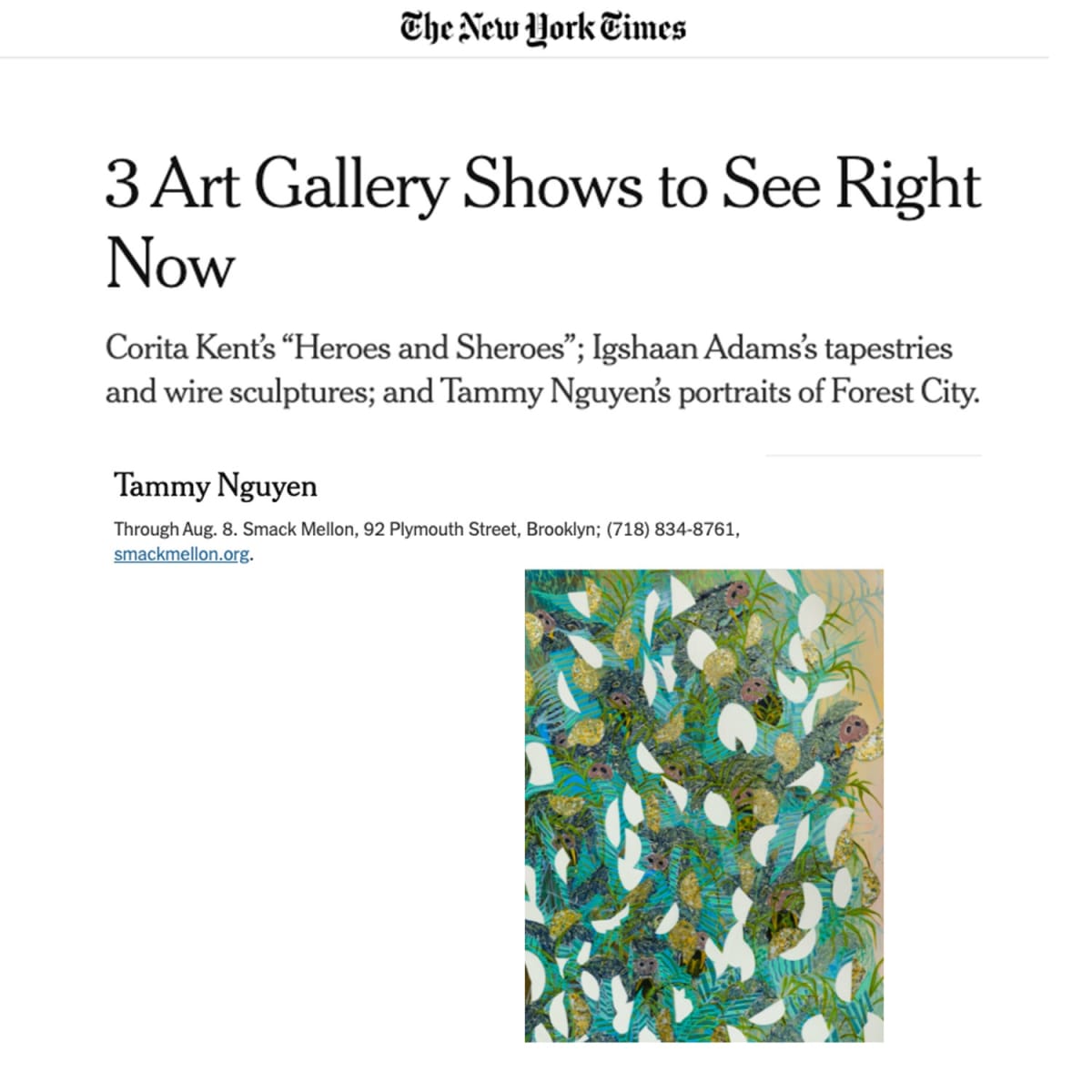 New York Art Galleries: What to See Right Now - The New York Times