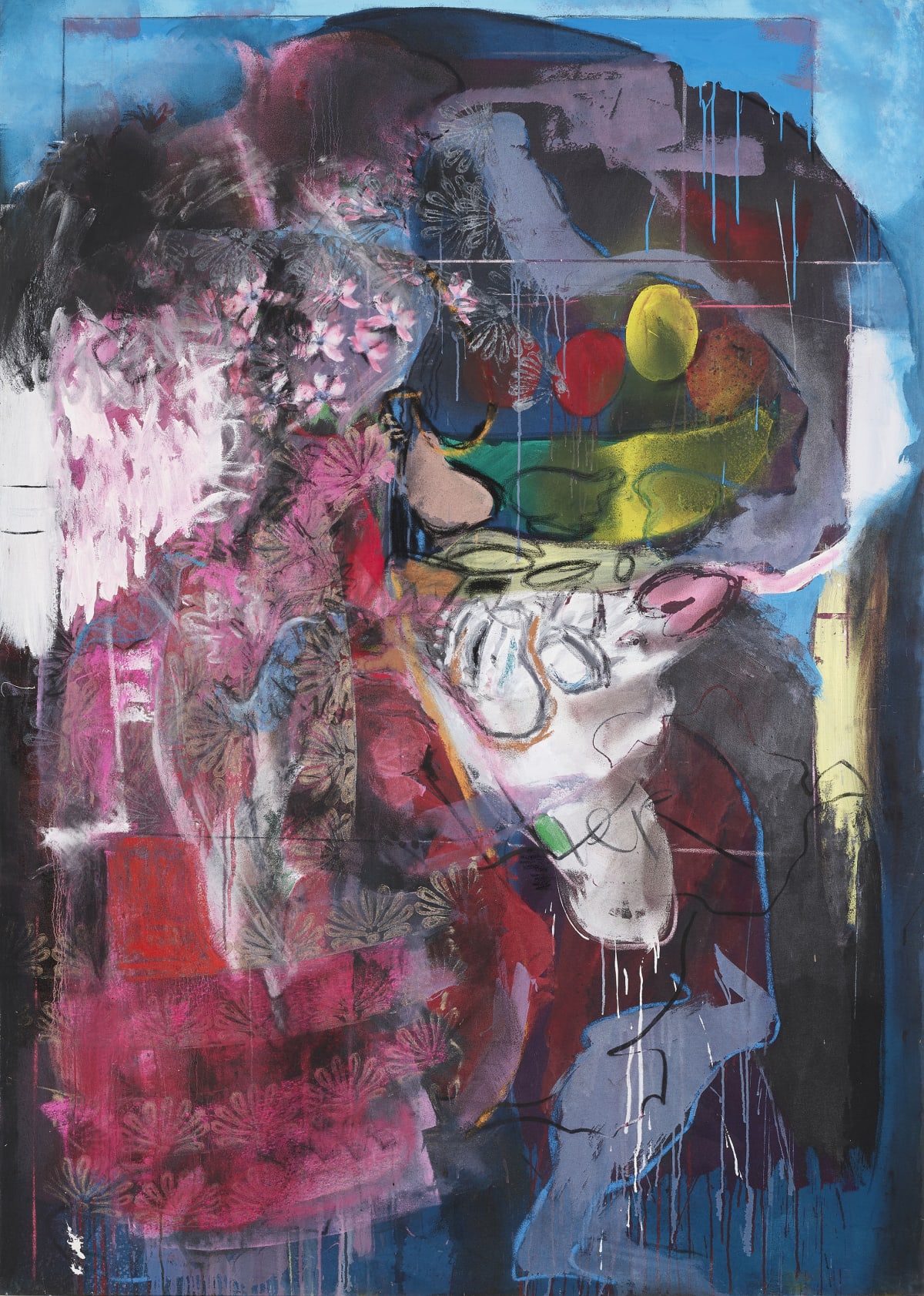 Mary Lovelace O’Neal, TID- Flowers and Still Life, Who Expected It, circa 1990s, mixed media on canvas, 84 x 60 in, signed verso, courtesy the Artist and Jenkins Johnson Gallery