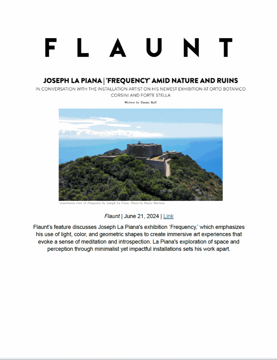 Joseph La Piana | 'Frequency' Amid Nature and Ruins