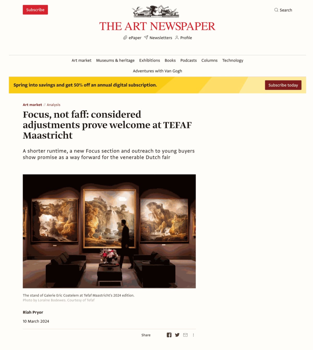 Focus, not faff: considered adjustments prove welcome at TEFAF Maastricht, A shorter runtime, a new Focus section and outreach to...