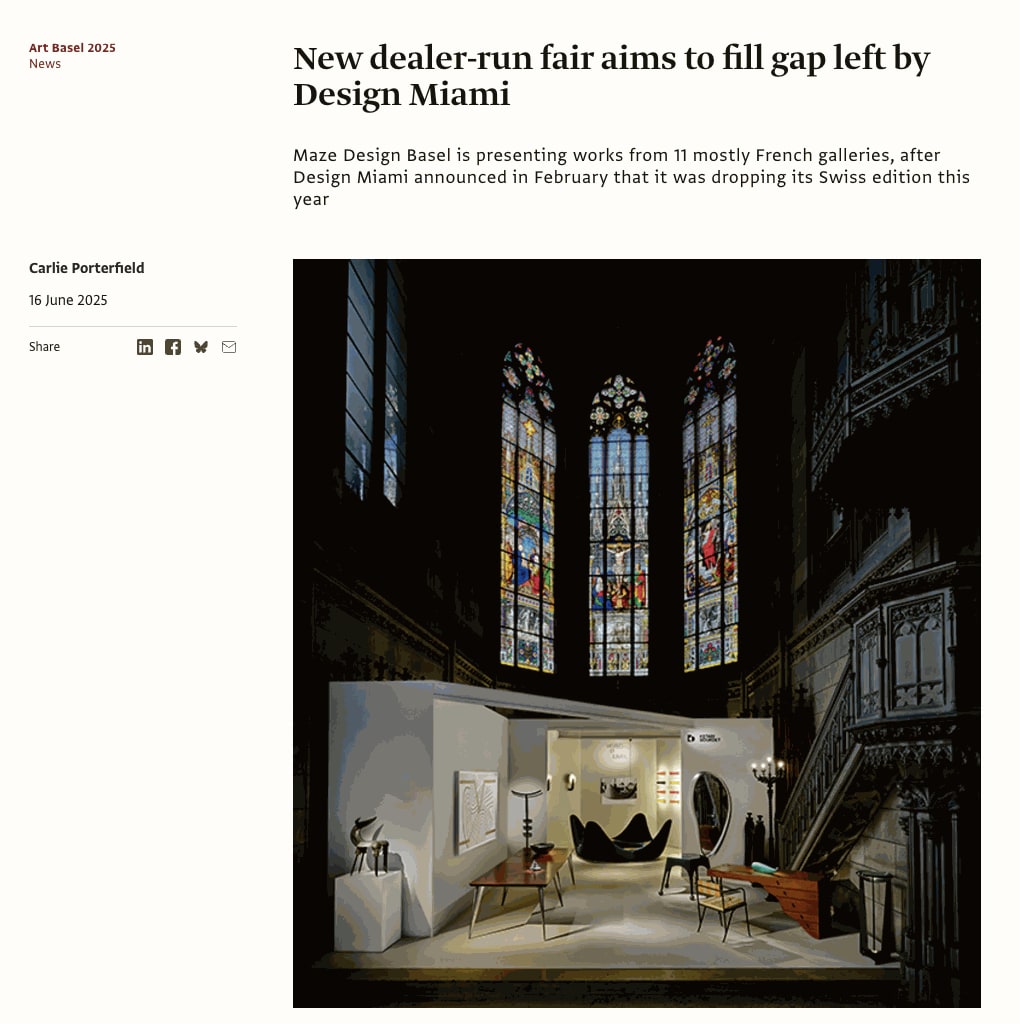 New dealer-run fair aims to fill gap left by Design Miami, Maze Design Basel is presenting works from 11 mostly...