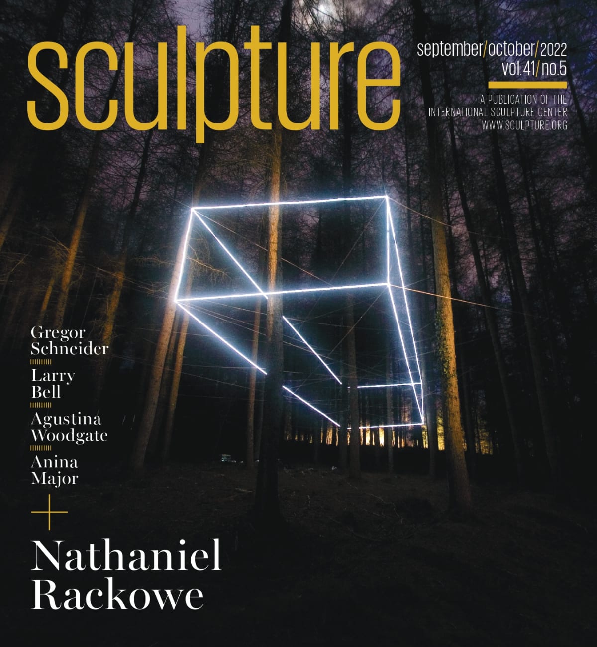 Cover Courtesy of Sculpture Magazine 2022; Image: Spin, 2004. Electroluminescent wire, control system, and electronics, 14 x 14 x 6 meters. Photo: Courtesy the artist