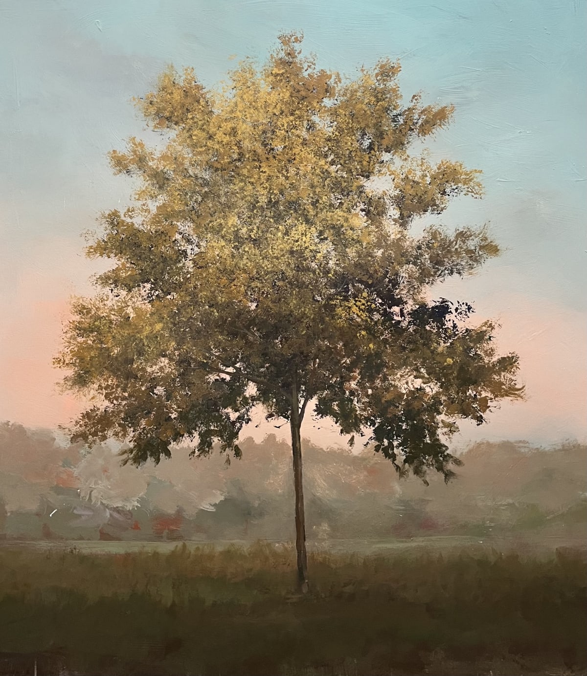 painting of a tree framed symmetrically on a canvas.