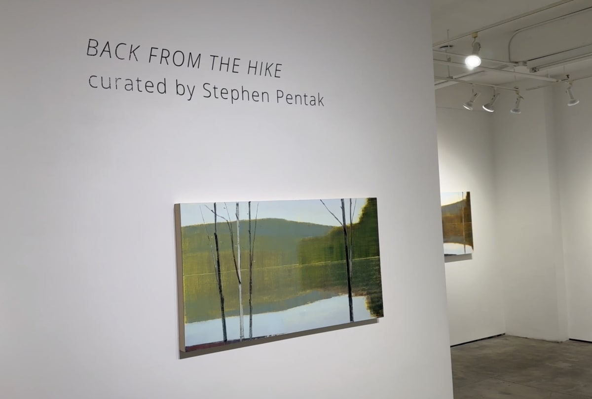 Landscape painting on gallery wall from the show Back from the Hike curated by Stephen Pentak