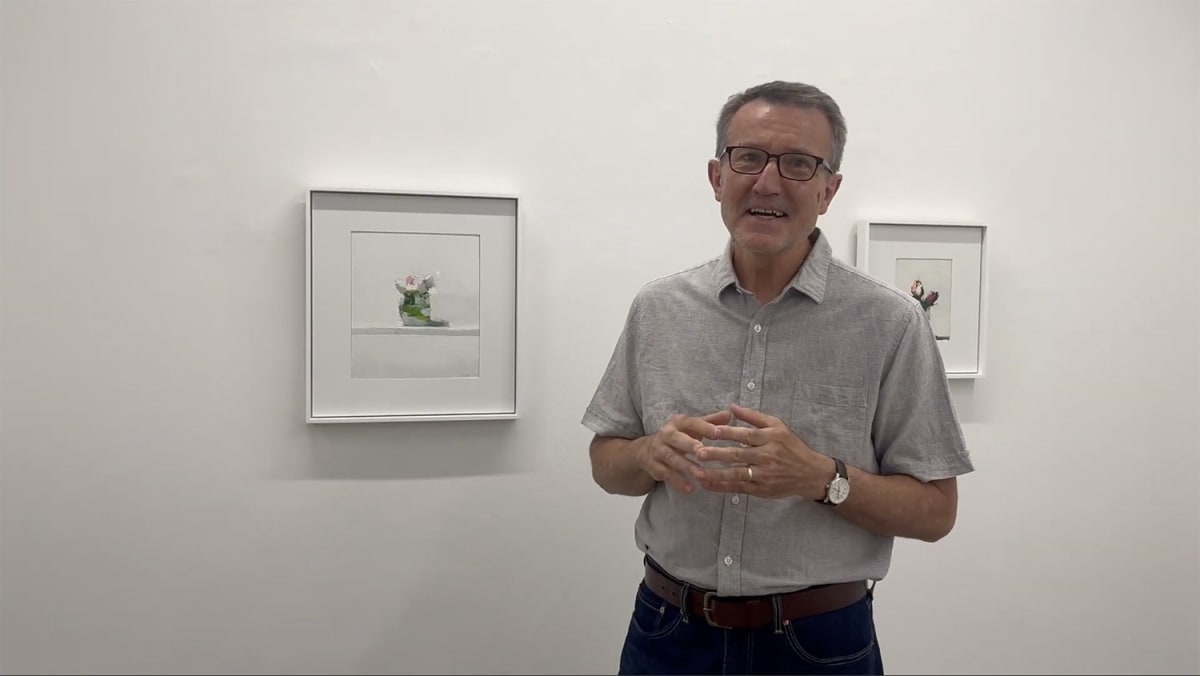 Stanley Bielen with one of his still life paintings