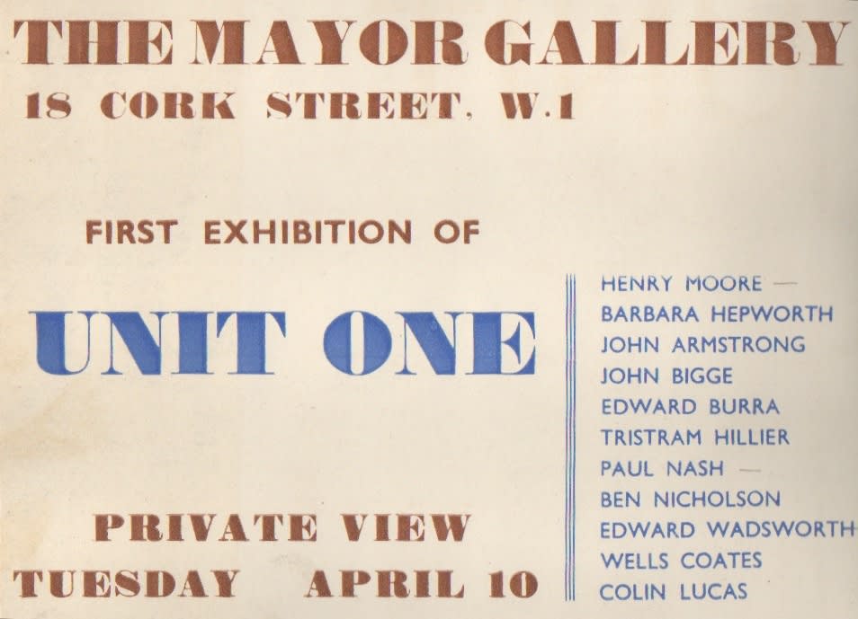 UNIT ONE | 10 - 30 April 1934 | The Mayor Gallery
