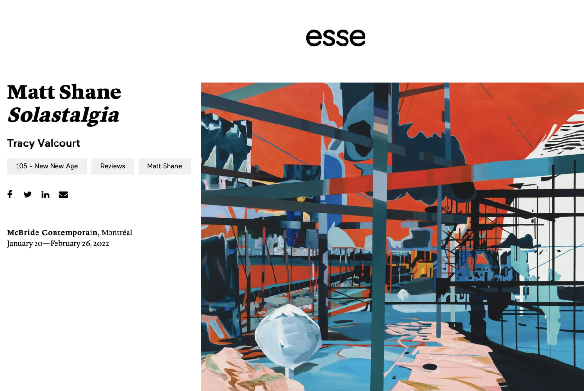 Matt Shane: Exhibition review in Esse Magazine