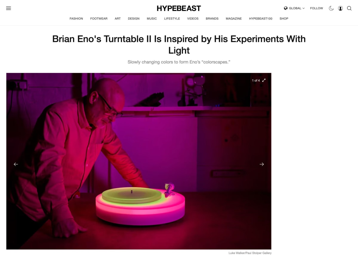 Brian Eno's Turntable II Is Inspired by His Experiments With Light, Hypebeast