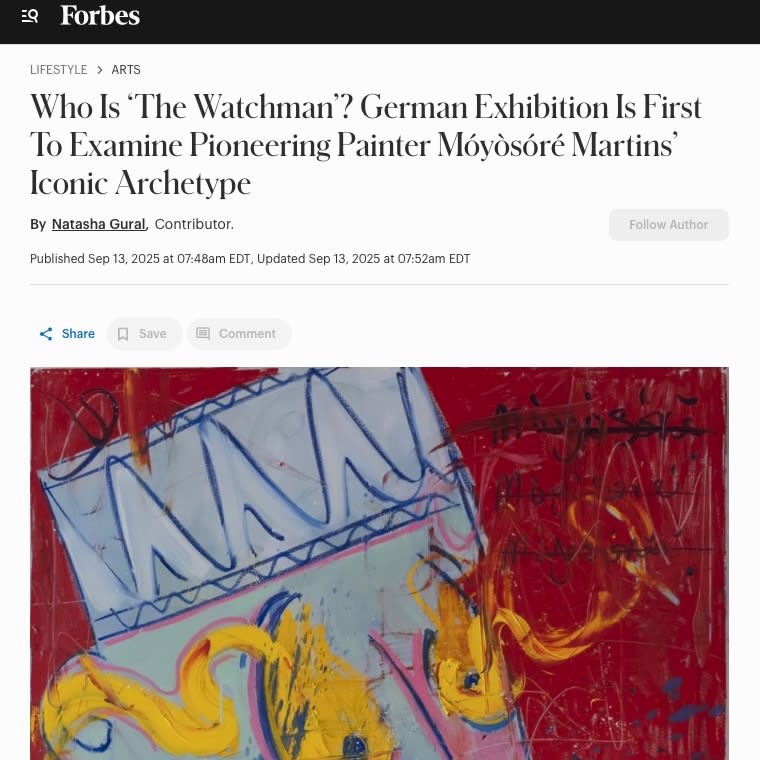 Forbes Feature on Moyo Martins' Watchman Exhibition