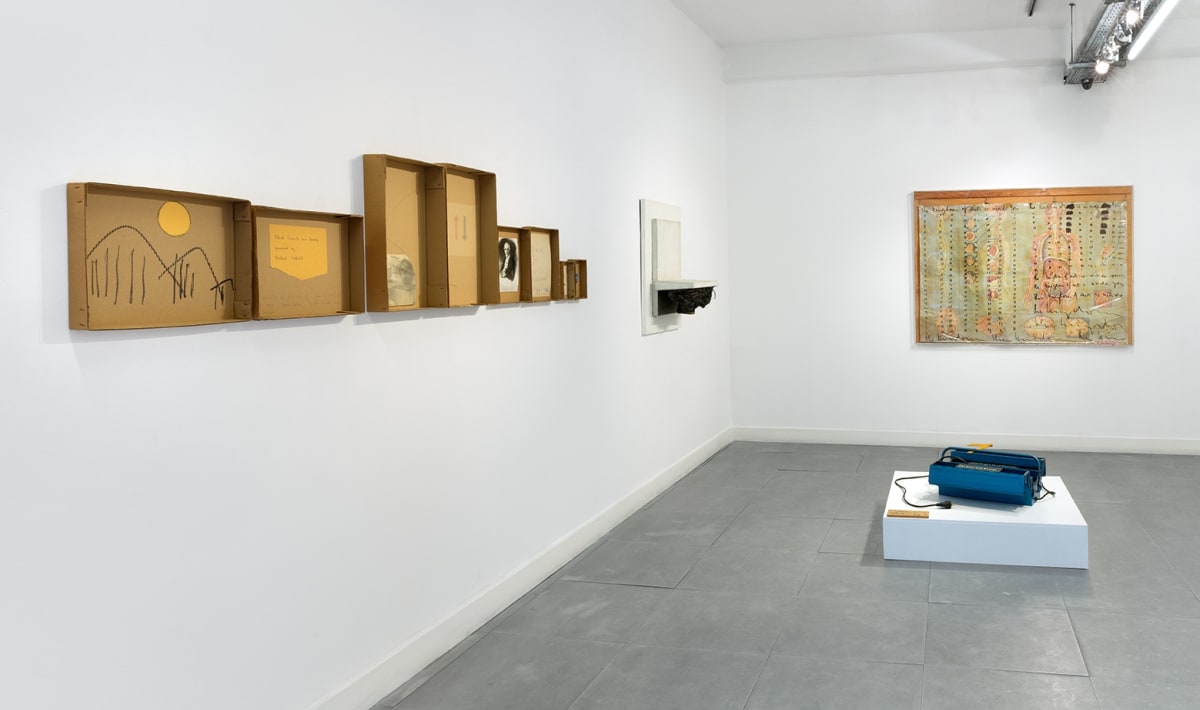 Installation view "Robert Filliou: Hony Soit Qui Mal Y Pense" at Richard Saltoun Gallery, London (5 Dec 2014 - 30 Jan 2015).