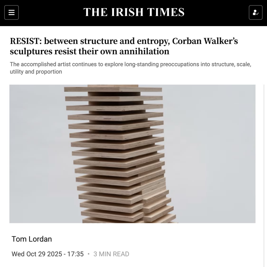 IRISH TIMES REVIEW: Corban Walker 