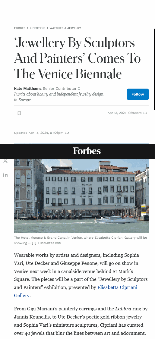 ‘Jewellery By Sculptors And Painters’ Comes To The Venice Biennale