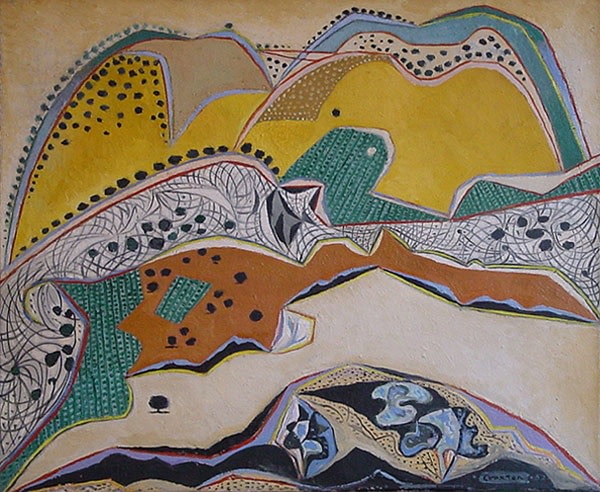 <span class="title">Landscape, Malevesi, Crete<span class="title_comma">, </span></span><span class="year">1952</span>
