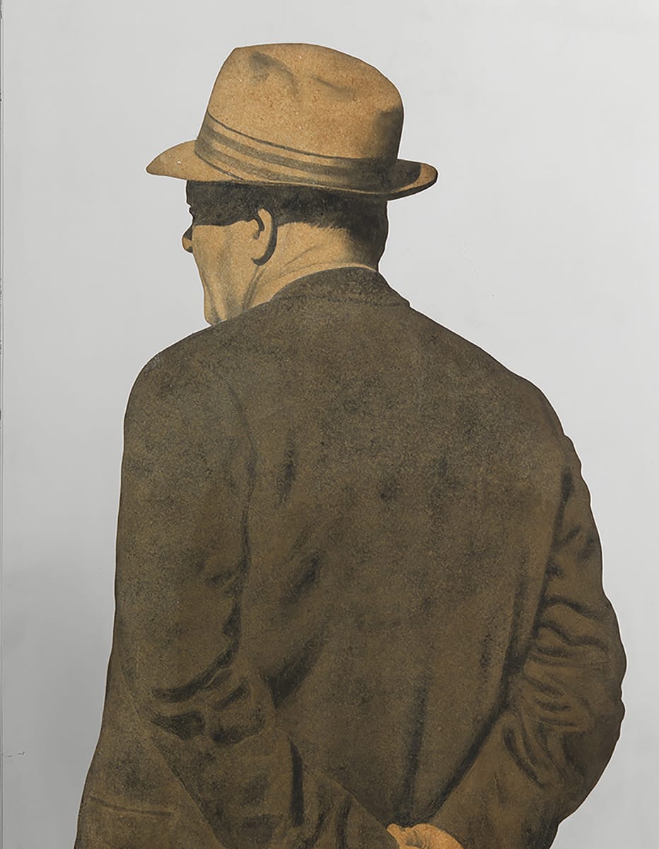 Uomo di spalle con cappello (1970) is an exceptional, early example of Michelangelo Pistoletto’s renowned Mirror Paintings. Facing away from...