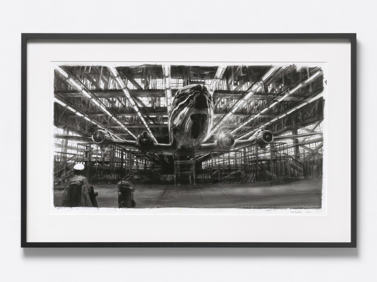 David Claerbout Aircraft set image (Jurassic Age (of Computing)), 2022 Pencil, watercolor and China ink on Fine Art inkjet print on Hahnemühle etching paper 61 x 108 cm (24 1/8 x 42 1/2 in) (unframed) 81,5 x 127,5 x 4,5 cm (32 1/8 x 50 1/4 x 1 3/4 in) (framed)