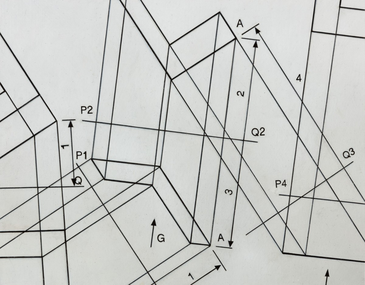 Detail: Andrew Grassie, Diagram, 2019, tempera on paper on board, 14,8 x 18,8 cm (5 1/2 x 7 1/8 in) (image), 31,1 x 35,2 x 3 cm (12 1/4 x 13 3/4 x 1 1/8 in) (framed). Photo © Andrea Rossetti