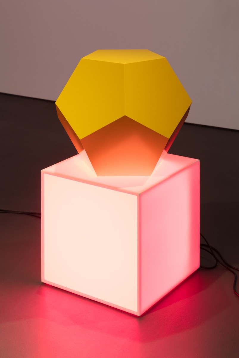 Angela Bulloch Pentagon Pixel: Canary, 2014/2021 Pixel box (Corian, LED, wiring), Corian, paint 100 x 50 x 50 cm (39 3/8 x 19 3/4 x 19 3/4 in)