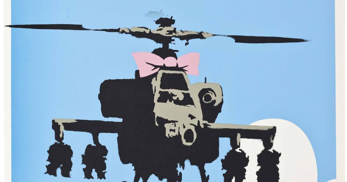 BANKSY CANVAS ART PRINT HAPPY APACHE HELICOPTER WALL PICTURE BA32 