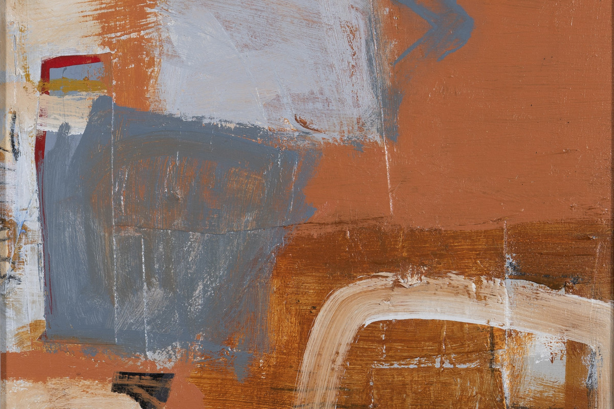Blue on Terracotta (detail), mixed media on panel, 30 x 30 cms