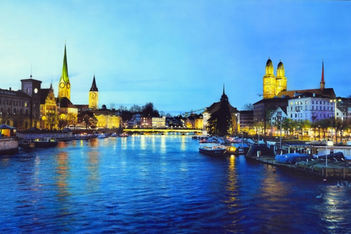 Andres Castellanos 'Limmat River' Acrylic on board, 81 x 130 cm