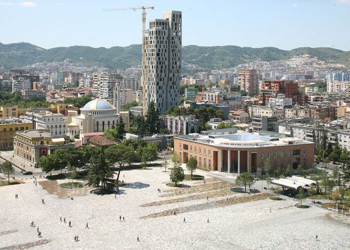 Exterior image of an Albanian city. 