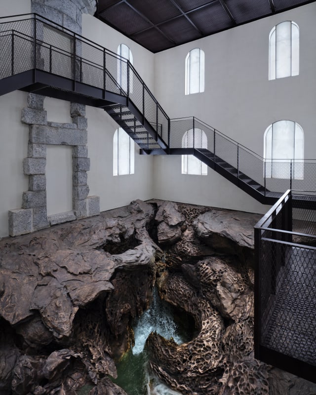 Hondalea, 2021 All the material involved in the architecture of the house, bronze, hydraulicmechanism and water 10,21 (+5.85) x 11.40 x 11 m Permanent installation at Light House at Santa Clara Island, San Sebastian,Spain