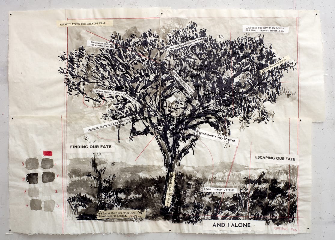 An image containing a drawing of a tree by William Kentridge.