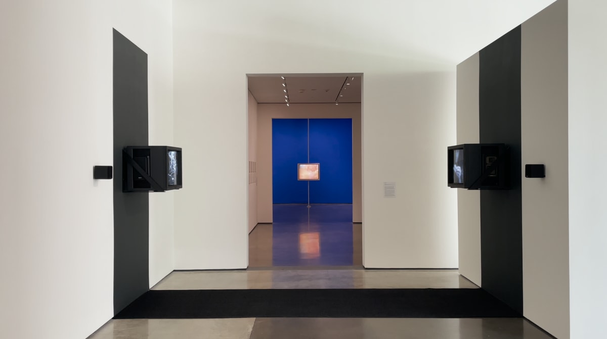 install view of Dara Birnbaum: Reaction, the first retrospective of the artist's work in the United States, at Hessel Museum of Art