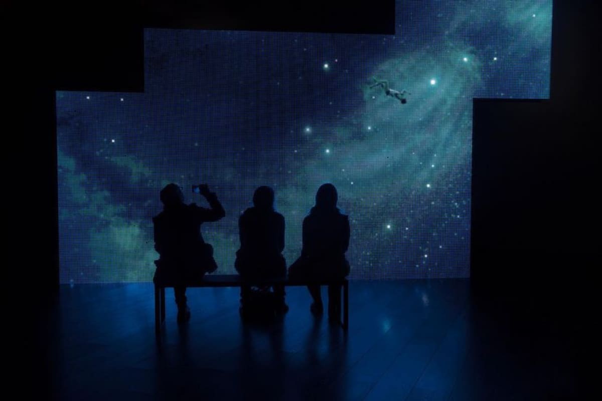 Eija-Liisa's multi-faceted work entitled "Potentiality for Love" (2018), with an angular video sculpture of 22 DIP LED modules, at Daejeon Museum of Art. 