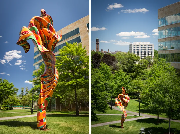 Image: Artworks by Melvin Edwards and Yinka Shonibare CBE RA installed at Harvard College