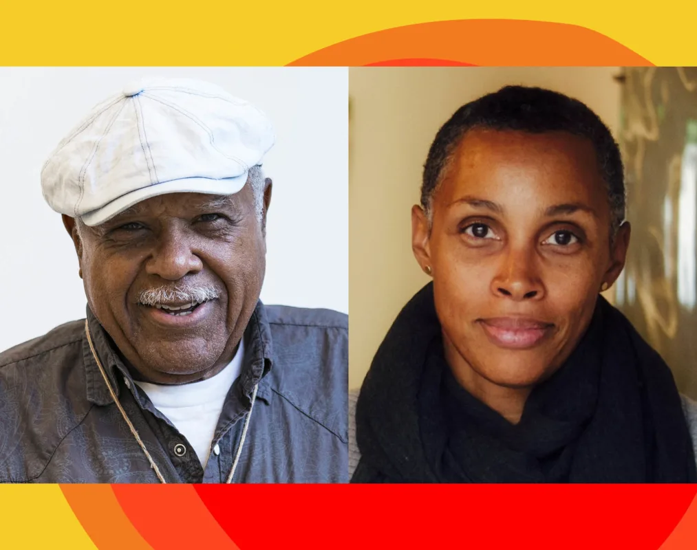 Image: Melvin Edwards in discussion with Curator Jill Moniz
