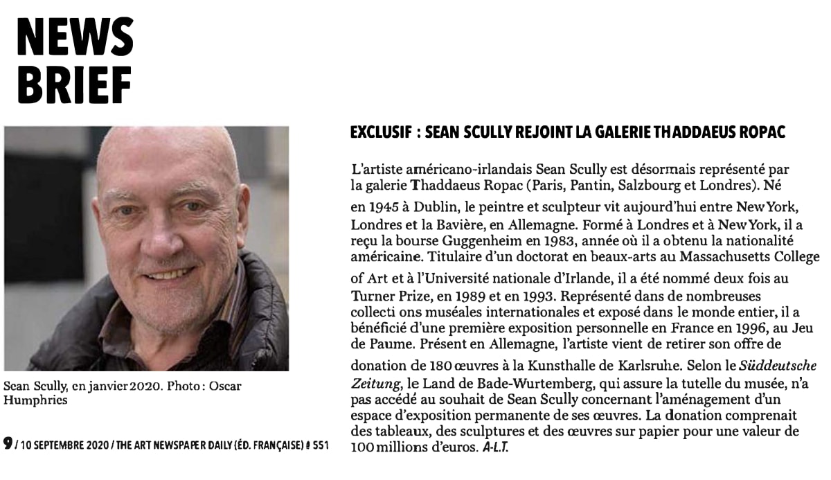 Sean Scully Rejoint La Galerie Thaddaeus Ropac