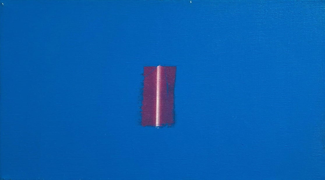 untitled (purple rectangle with light streak on blue)