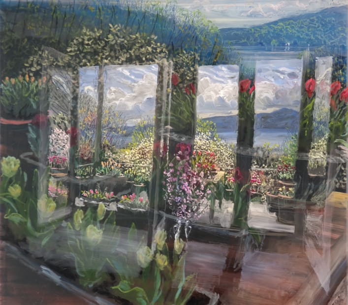 Tulips and Dogwood, Outside Under Inside, 2023