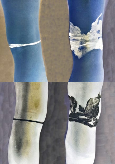 Knees Blue&Wht © Kaethe Kauffman 2022 limited edition print on silk7x5, 2022