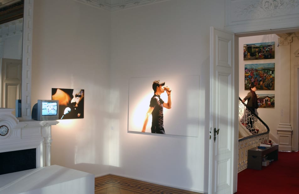 Playtime : exhibition view / Aeroplastics, Rue Blanche str., Brussels, 2005. Ph: Vincent Everarts / from left to right, works by David Russon and Moke
