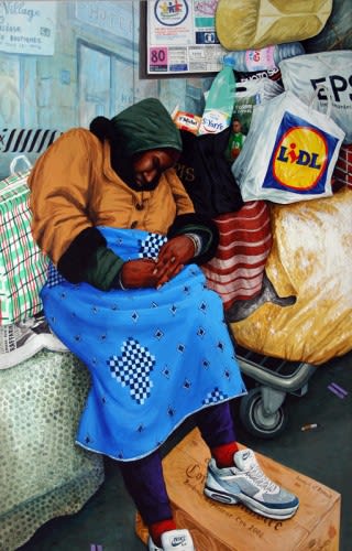 Julien Beneyton, Elle dort à l'abri, 2004, acrylic on wood, 140 X 90 cm Courtesy galerie Alain Le Gaillard, Paris