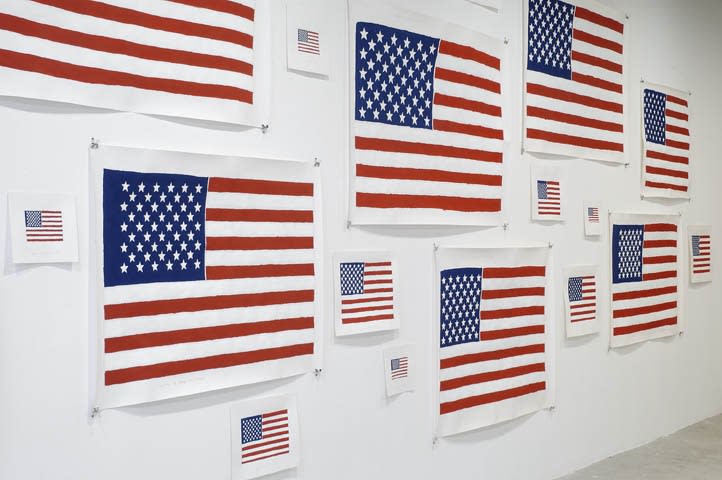 Replicas of Flags I've Burned, 2005. Flashe and pencil on paper. Installation view (dimensions variable)