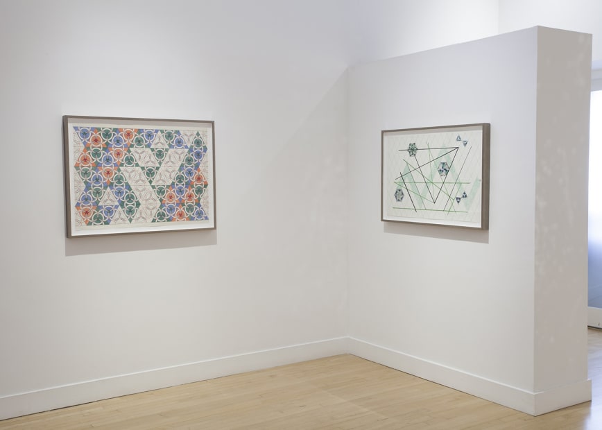 Installation view of Based on the Hexagon: The Recent Drawings of Monir Farmanfarmaian, May 7 - June 27, 2015 at Haines Gallery, San Francisco