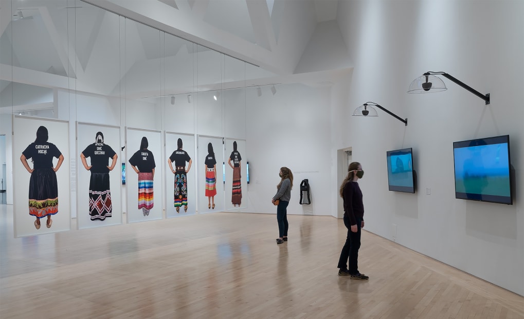 Installation view, Dyani White Hawk: Speaking to Relatives, February 18–Mary 16, 2021, Charlotte Crosby Kemper Gallery, Kemper Museum of Contemporary Art. Photo: E.G. Schempf, 2021.